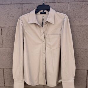 Tahari Women's taupe Button Down Shirt/Jacket.  Faux Leather. Never worn